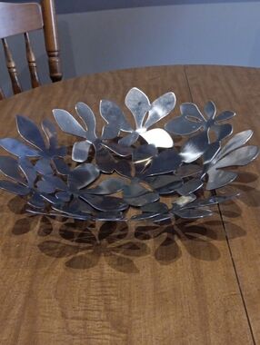 IKEA Silver Floral Metal Fruit Bowl